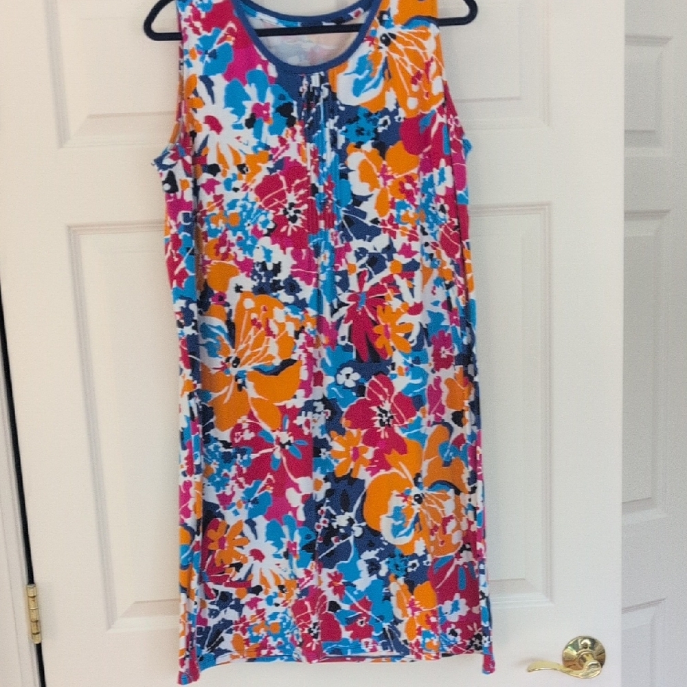 Lands' End Sleeveless Floral Mini Dress, Casual Or Swim Coverup